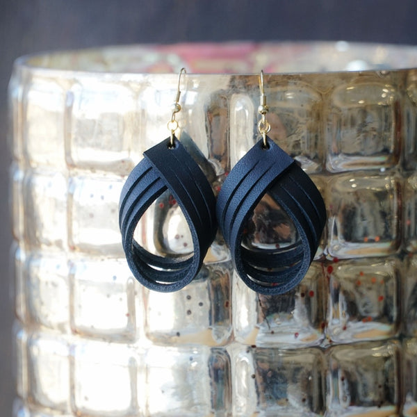 Leather Ribbon Hoop Earrings
