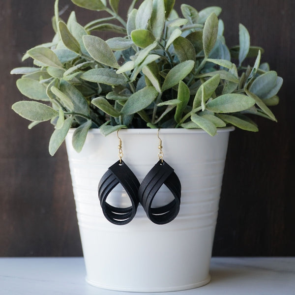 Leather Ribbon Hoop Earrings