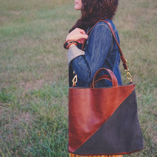 Waxed Canvas and Leather Convertible Bag