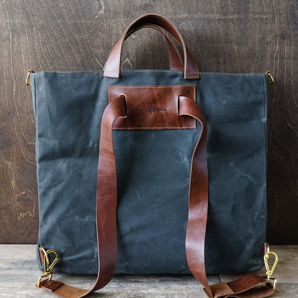 Waxed Canvas and Leather Convertible Bag