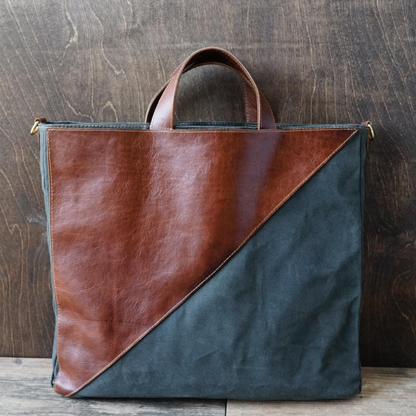 Waxed Canvas and Leather Convertible Bag
