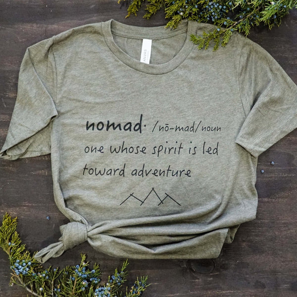 nomad definition wander t-shirt free spirit adventure girl travel she is not lost